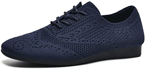 TIOSEBON Mujer Oxford Semi Puntiagudos Vintage Brogue Zapatillas Clásicos Zapatos de Mujer Talla 40 Azul Marino