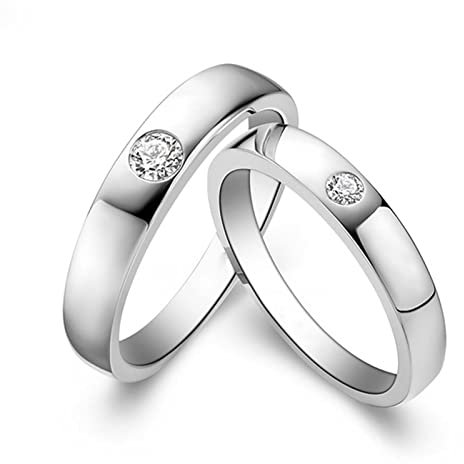 AMDXD Echt Gold Ringe Diamant 0.17ct, 1 Paar Solitärring 18 Karat Au750 Weißgold Klassiker Design Pärchen Ringe Diamantring Hochzeitsring, Damen 58 & Herren 63