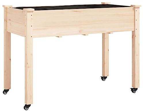 vidaXL Jardinera con Forro y Ruedas Madera de Abeto Gris 118x59x80 cm