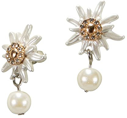 Alpenflüstern Trachten-Ohrstecker Strass-Edelweiß Greta mini Perle - Damen-Trachtenschmuck, Trachten-Ohrringe mit Strass-Steinen (bicolor) DOR062