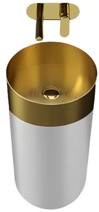 EGO INTERIORS Royalty Line | Ø40CM Rundes Standwaschbecken aus Edelstahl ohne Hahnloch, Überlauf oder Ventil | golden und weiss | zylindrischer Standwaschtisch | antibakteriell und pflegeleicht