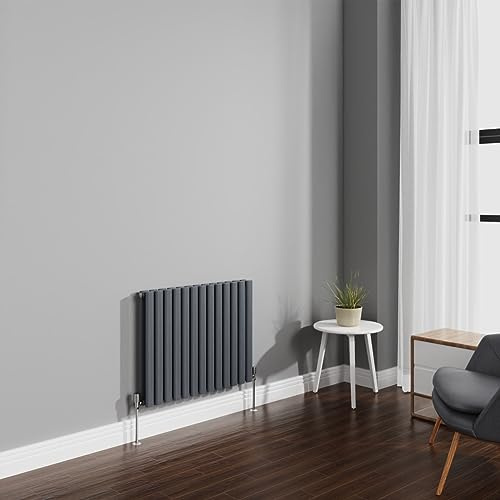 NRG 600x767mm Anthracite Radiator Horizontal Oval Panel Double Rad | Central Heating Compatible, Wall Radiator, High Heat Output, Modern Radiator, for Living Room, Bedroom