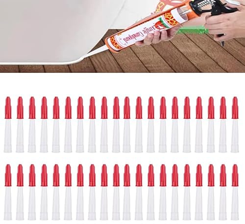 40 stycken patronspetsar transparent silikonhylsor reservspetsar tätningslock silikonpatroner tätningsmunstycken kök hushåll tätningsmedel verktyg med röda munstycken lock tätningsmedel verktyg (40)
