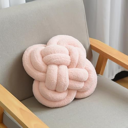 SYSUII Plüsch Ball Knoten Kissen,35 * 35 * 18cm Nordische geknotetes Kissen Wurfkissen Süß Kopf-Kissen Dekokissen Bett Zimmer Dekor Zierkissen Überwurfkissen für Couch, Bett, Auto, Büro -Rosa