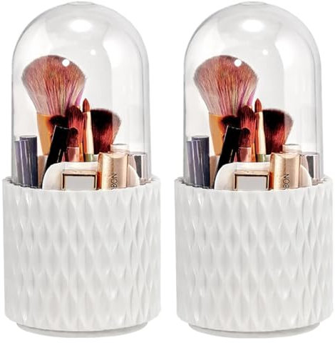 2 Stück Kosmetik Make Up Organizer, 360 Drehender Kosmetischer Pinsel Organizer Pinselhalter Pinsel Aufbewahrung mit Deckel für Zimmer Decor Frisiertisch Toilette Schlafzimmer Bad