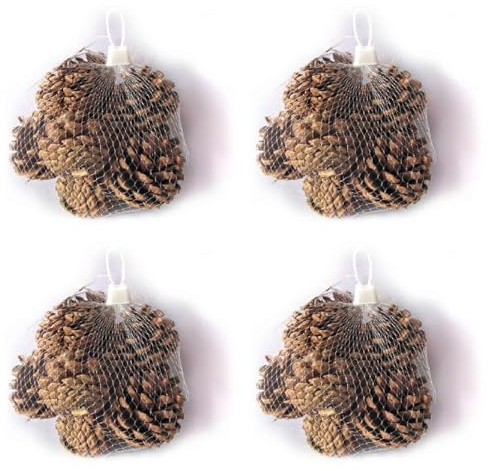 Tradineur - Pack de 4 Redes 100G de piñas navideñas - Piñas Naturales - Decoración para Temporada navideña