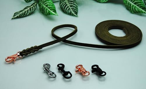 Petite Fettleder Leine geflochten 8mm x 1m ohne Schlaufe Oliv Welpenleine (Karabiner: Schere (Rose-Gold))