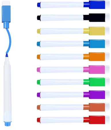 Whiteboard Marker, 10 Farbe Magnetische Whiteboard Stifte und Kreidestifte für Fenster, Radiergummi Set Fine Tip folienstift abwischbar Mit Dry Wipe Markers