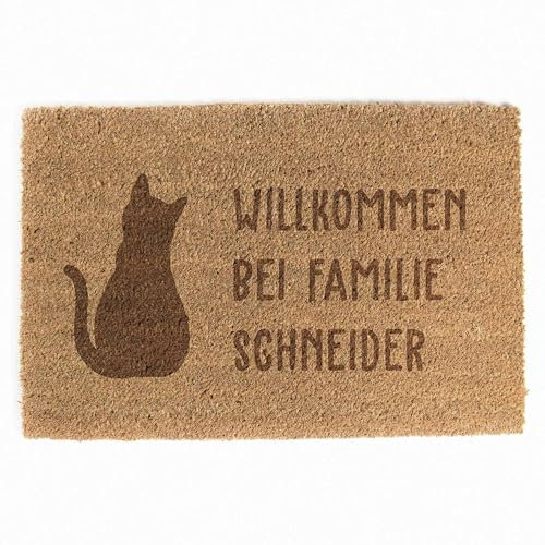 LAUBLUST Fußmatte Personalisiert - Motiv Katze - 60x40cm, Kokos | Geschenk Katzenliebhaber | Umzugs- & Einzugsgeschenk