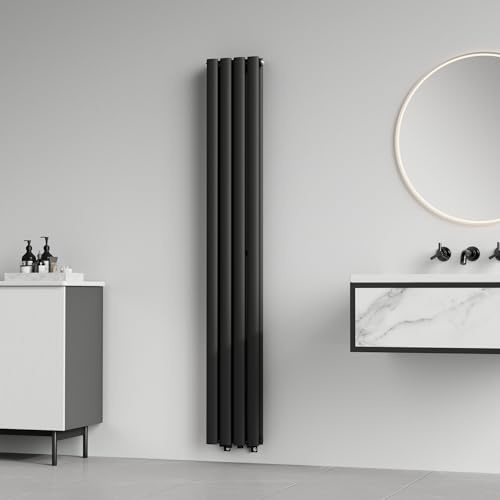 [neu.haus] Flachheizkörper Nore Röhrenheizkörper Designheizkörper Heizung Paneelheizkörper Raumheizkörper Mittelanschluss Doppellagig Vertikal für Wohn-und Schlafzimmer Küche Bad 160x24cm Schwarz 812W