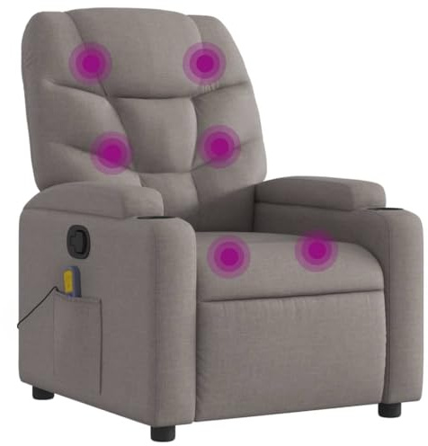 vidaXL Fauteuil de Massage Inclinable, Chaise de Relaxation avec Porte-gobelets, Siège avec Dossier et Accoudoirs Salon, Moderne, Taupe Tissu