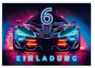 Minkocards 12 Einladungskarten zum 6. Kindergeburtstag Junge Auto Rennauto Einladungen sechste Jungsgeburtstag Rennwagen