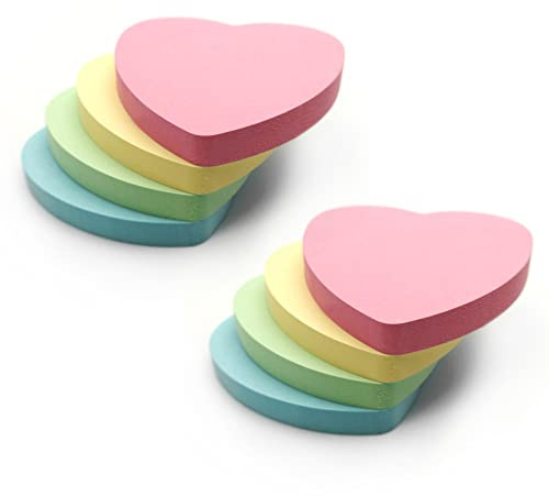 Evergreen Goods 8 Pads hjärtformade pastellfärgade klibbiga postanteckningar | avtagbara självhäftande blandade färger | 100 ark per dyna - 76 x 76 mm (3 tum x 3 tum) | Påminnelser, att göra, memo,