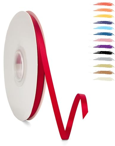 Rot 6mm Satinband 95 Meter, Polyesterband, verschönern Sie Ihre Bastelarbeiten und Feiern, ideal für Geschenkverpackungen, Dekorationen, Hochzeitsautoband, Bänder zum Basteln