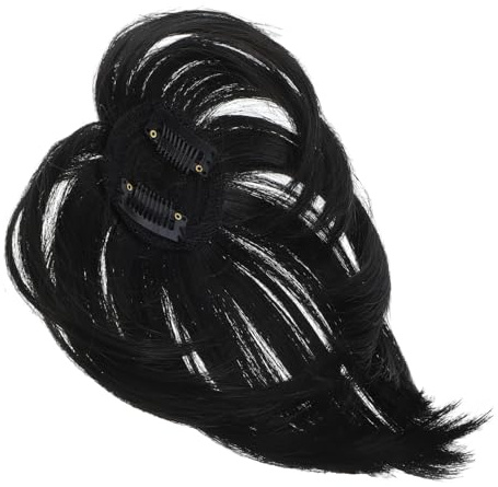 FRCOLOR Clip in Haarteil für Damen Natürlich Wirkende Abdeckung bei Grauem Haar Chemische Faser Schwarz für Arbeit und Party