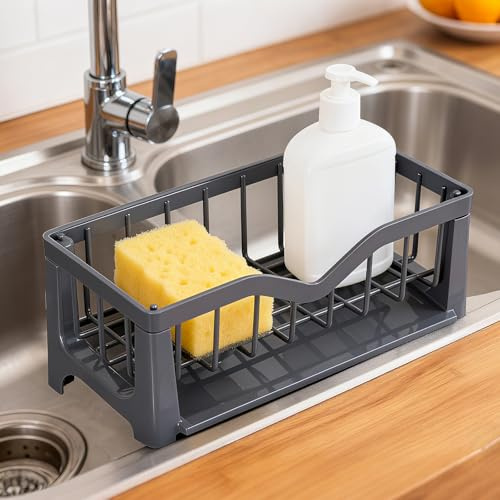 Raxfekro Spülorganizer Küche Spülbecken Organizer Schmal Spültuchhalter Spülbeckenorganizer Lappenhalter Spülbecken Kunststoff für die Küche und Badezimmer Aufbewahrung & Organisation