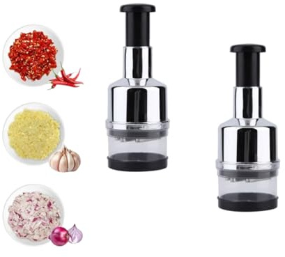 Prensa De Ajos Manual De Acero Inoxidable, Picadora De Alimentos Vegetales Manual, Picadora De Ajos Y Perejil Cebolla, Triturador De Ajo para Verduras, Cebollas, Ajos, Nueces, Ensaladas (2 Piezas)