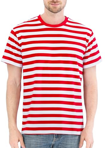 COSAVOROCK Maglietta a Righe Uomo Camicia in Cotone a Maniche Corte, Rosso Bianco, XXL