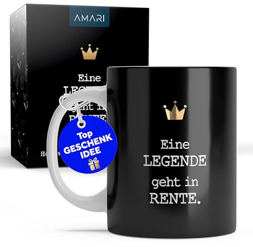 Amari® Tasse Rente – Lustiger Kaffeebecher zum Ruhestand – Geschenkidee für Rentner oder Rentnerin – Witzige Tasse Abschied Arbeit – Rente Becher mit Spruch – Legende Tasse