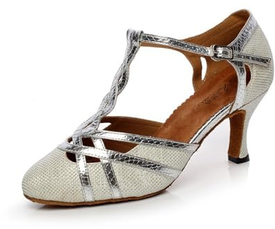 MGM-Joymod Dam T-Starp glitter syntetisk kväll bröllop tango balsal moderna latinska dansskor, L322 Vit 7 5 cm klack, 38 EU