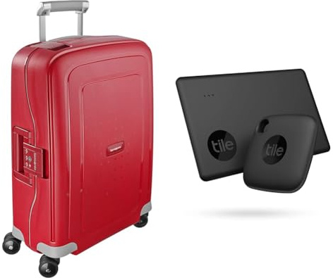 Samsonite S'Cure - Spinner S Carry on, with 4 Wheels, 55 cm, 34 L, Crimson Red & Tile Bluetooth Item Finder Set