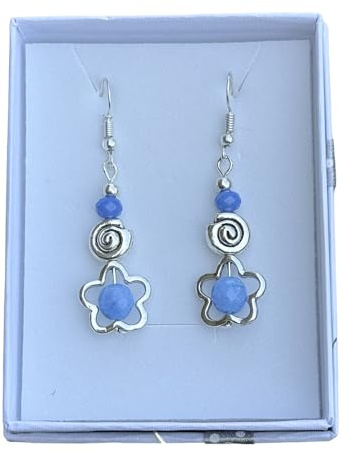 Anhur Pendientes Colgantes Flor Caracola Con Piedras Naturales Ágatas Colores Azul Cielo Verde Lila Morado Verde Naranja Rosa Azulón en Zamak Color Plata Pendientes Largos A Presión