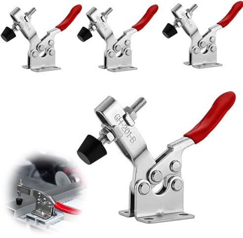 Kniehebelspanner Schnellspanner, 4 Stück Horizontal Toggle Clamp, GH-201-B 90KG Kniehebelspanner Vertikal Haltekraft Waagrechtspanner Anti Rutsch Knebelklemme für Maschinenbetrieb