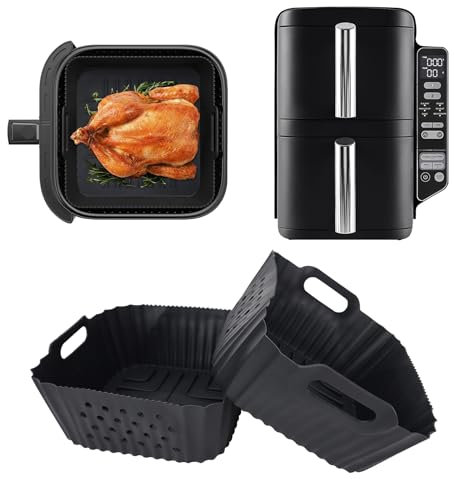 2 Stück Extra Hohe Silikonform Heißluftfritteuse für Ninja Double Stack 2-ebenen Heißluftfritteuse 7,6 l - Sl300eu, Airfryer Zubehör Silikon Einsätze für Ninja Sl300eu Doppelkorb-Heißluftfritteuse