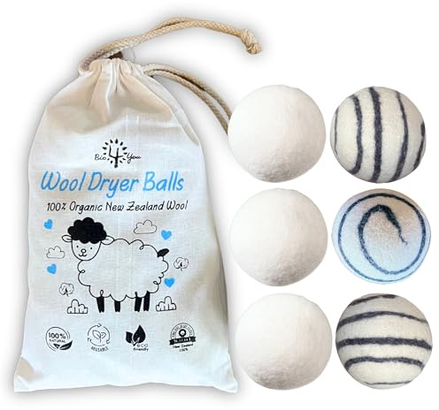 Set di 6 Palline per Asciugatrice - 100% Lana Biologica della Nuova Zelanda - Palline per Asciugatrice in Lana per un Bucato Morbido e Tempi di Asciugatura Ridotti - Perfette per la Piuma D'oca