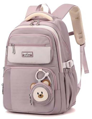 Clufar Schulrucksack Mädchen Teenager für Schule Daypack Lila Rucksack Damen 16.3 Zoll Laptop Wasserdicht Leichter Schulranzen Schultasche School Bag Großer für College Travel Arbeit Causal，Purple