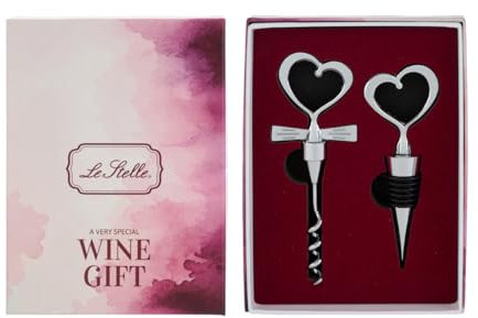 Set Accessori per Vino in Box Gift Bomboniere Segnaposto Idee Regalo Sommelier 2025 (1 PZ (N.3) Set 2 Pz Accessori Vino Tappo Cavatappi forma Cuori 3ass.)