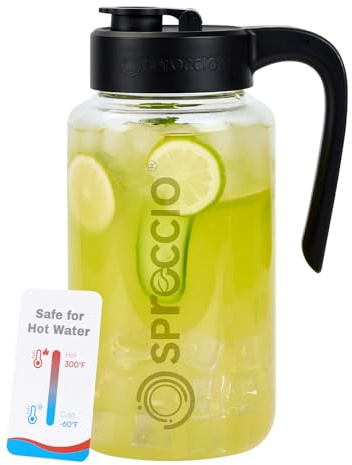 Spreccio Borosilicate Glass Pitcher with Lid, 64 oz Mason Jar Pitcher Pour Spout Lid Airtight Leak-proof, Sun Tea Glass Jar for Outside, Breastmilk, Cold Brew, Coffee and Iced Tea