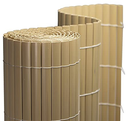 jarolift Estera de PVC Estándar, Cañizo Ocultación PVC Cara, Pantalla Protección Valla Privacidad para Jardín, Balcón, Terraza, 90 x 1000 cm (Compuesto de 2 Esteras - 2X 5m de Largo), Bambu