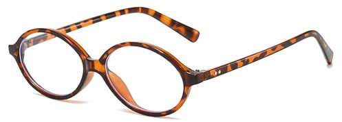 LJCZKA Retro ovala blåljusglasögon dam, runda små blåljusfilter glasögon genomskinliga antireflexglasögon för spelläsning dator, Transparent Leopard, 53-16-148