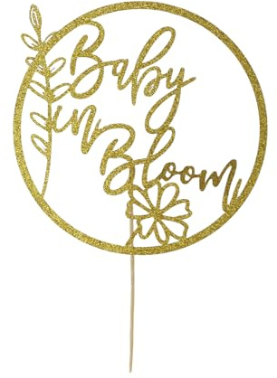 Baby in Bloom Cake Topper, Golden Flower Theme Baby Shower Cake Topper for Kids Boys and Girls Gender Reveal Parties Supplies Y8BBPDDGCP