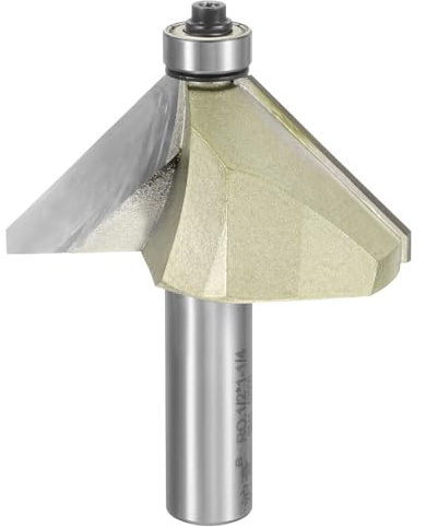 sourcing map 45 Degree Chamfer Router Bit 1/2 Inch Shank 1-1/4 Cutting Edge Carbide Tip with Bearing for Woodworking Milling Cutter Tool, Gold