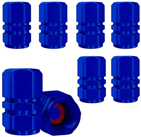 8 Pcs Universal Aluminum Tire Valve Stem Caps with Gasket for Cars, Motorbikes, Bikes, Trucks, SUVs, and Scooters (blue)