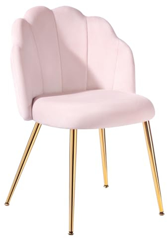 Eufurnibi Velvet Chair for Vanity with Gold Legs, Vanity Desk Chair, Accent Chair for Bedroom, Living Room & Dining Room, Easy Assembly, Pink
