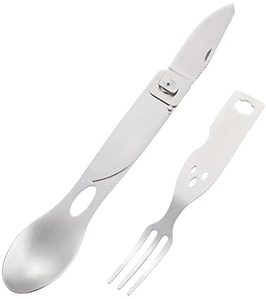 EXHUMKY Outil de Couverts Multifonction de Couverts Pliables pour Camping Pique et Maison avec Fourchette Cuillère et Couteau Amovibles