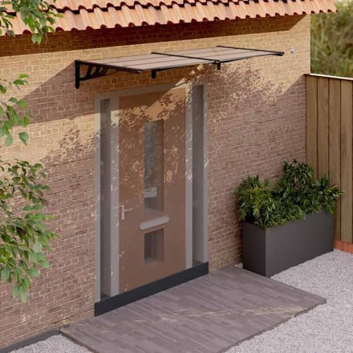 Qnhdfrt Türvordach Schwarz Polycarbonat 199x90 cm für Eingang Wetter Schutz mit Aluminium Rahmen und ABS Halterungen einfache Montage langlebige Überdachung
