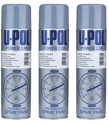 U Pol 500ml Power Can Grey Primer Aerosol Spray | Quick-Drying Primer Filler for Car Panels, GRP, Polyester Body Filler | Easy Sand, Fast Application | Solvent-Based