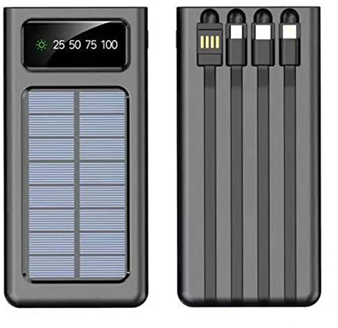 Power Bank, Power Bank con quattro fili, 30000 mAh, grande capacità di ricarica, energia solare, compatibile con il 99% dei dispositivi USB sul mercato, batteria per telefono, bianco