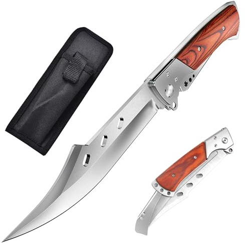 Taschenmesser mit Palisandergriff, Halb Klappmesser aus 440C-Stahl, Einzigartiges Langer Klinge Scharfes Jagdmesser Outdoor Messer für Camping-, Survival-, Wandern- und Geburtstagsgeschenk für Männer