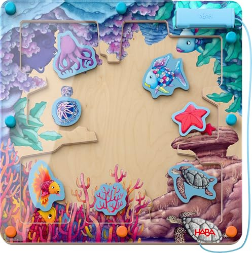 HABA Magnetspiel Der Regenbogenfisch – Magnetisches Lernspiel aus Holz mit Magnetstab & Glitzer – Fördert die Feinmotorik – Spielzeug für Kinder ab 3 Jahren – 2013852001