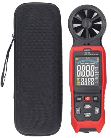 Vvikizy Anemometro Digitale, Misuratore di velocità del Portatile con Misurazione della Temperatura del Flusso D'aria a 8 Giranti, per Condutture HVAC per Uso Interno All'aperto