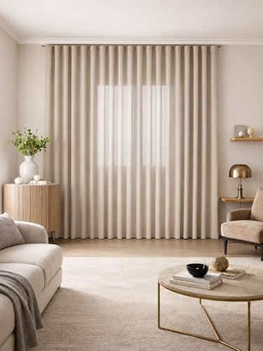 Tende Arredo Tessile - Tenda Artigianale con Binario con Onde Passo 8 a Soffitto Scorrevole SU MISURA: Altezza 300cm (da concordare) Larghezza a Scelta (Tenda Tortora Binario Bianco 154cm)
