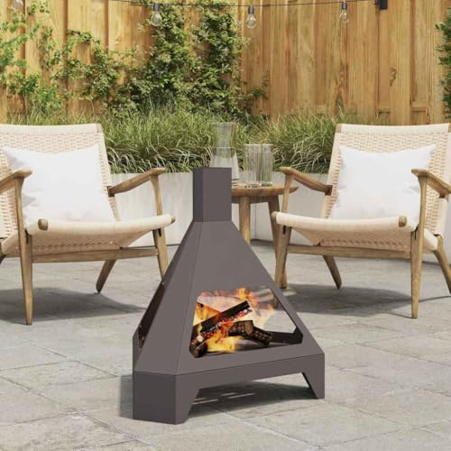 sephironlbb Chimenea negra de acero 50 x 43 x 52 cm, compacta y resistente a la corrosión, para jardín, balcón, terraza, calor eficaz y acogedora reunión en exteriores
