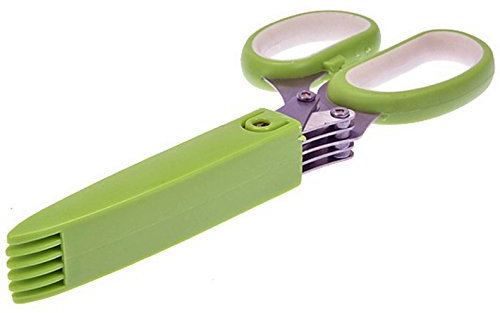 Papel de oficina Cut Trituración Tijeras Acero inoxidable 5 Hoja Hierba Tijeras Herramienta de Cocina Verde