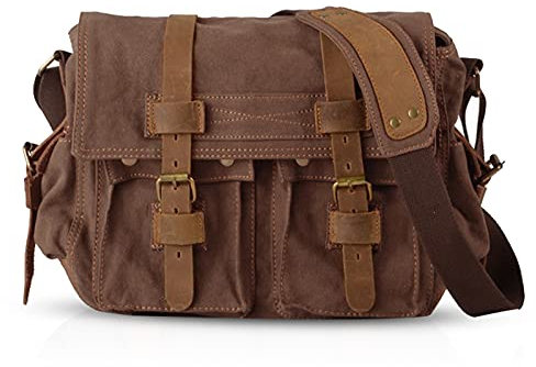 FANDARE Unisex Umhängetasche/Laptoptasche 14 Zoll für Arbeit Herren Messenger Bag Schultertasche Multifunktions Reise Canvas Braun