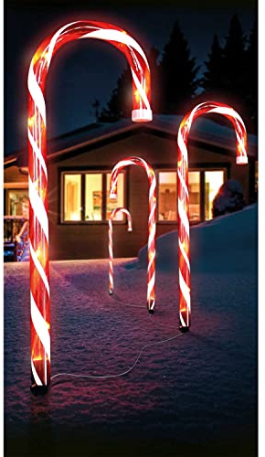 4er Set Zuckerstangenstäbe LED-Gartenleuchtstäbe mit 32 weißen LEDs Leuchtstab Zuckerstange Batteriebetrieben